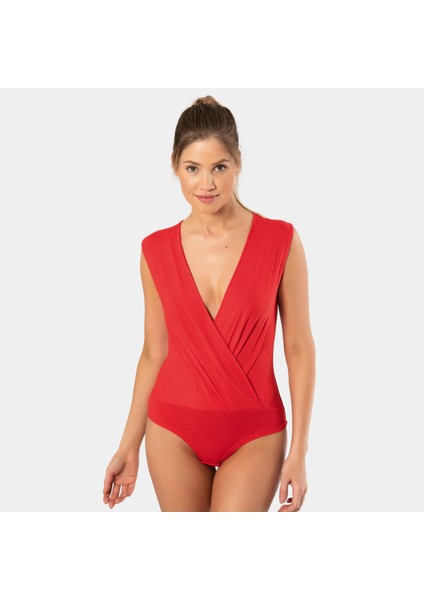 Türen Kruvaze Yaka Kolsuz Çıtçıtlı Body