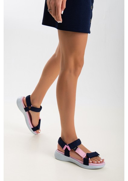 Kadın Kısa Topuk Rahat Taban Cırtlı Günlük Spor Sandalet SS001-0158 Laci Pembe