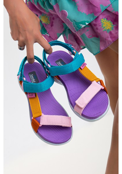 Kadın Kısa Topuk Rahat Taban Cırtlı Günlük Spor Sandalet SS001-0158 Pembe Mavi modelleri