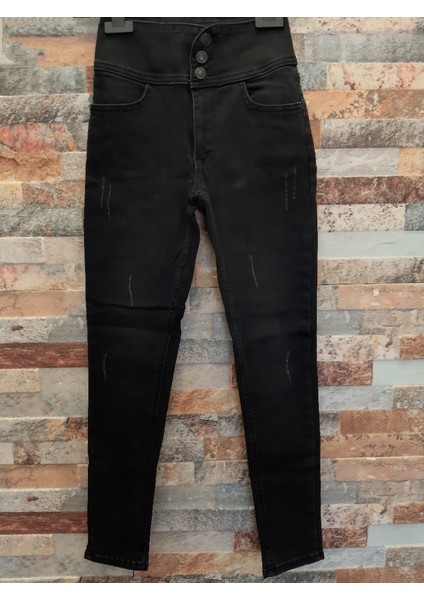 Yüksek Bel Likralı Jean Pantolon 90 cm