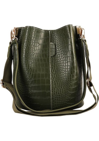 Kadın Timsah Desenli Omuz Çantası Büyük Kapasiteli Çok Yönlü Geniş Bant Crossbody Çanta (Yurt Dışından)