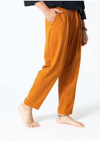 Kiremit Ön Pile Detay Rahat Kesim Bel Lastikli Kadife Şalvar Pantolon fiyatları