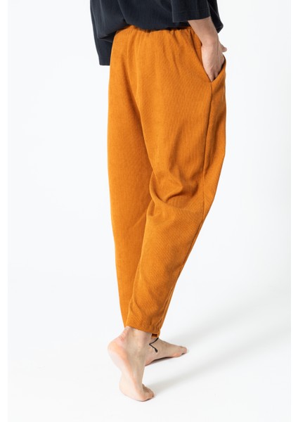 Kiremit Ön Pile Detay Rahat Kesim Bel Lastikli Kadife Şalvar Pantolon fırsatları