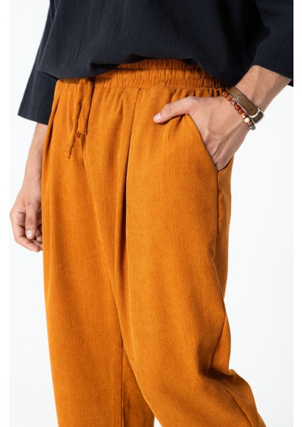 Kiremit Ön Pile Detay Rahat Kesim Bel Lastikli Kadife Şalvar Pantolon indirimleri