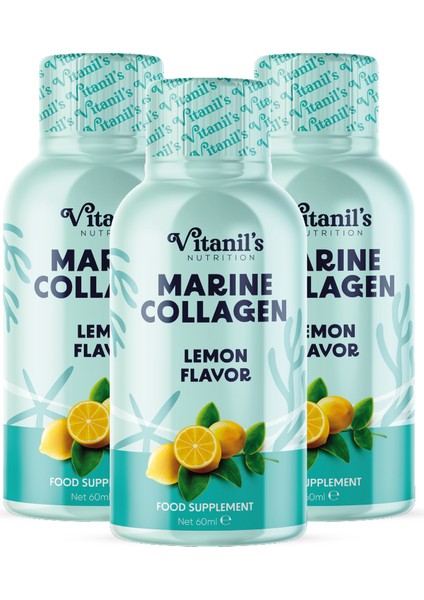 Vitanil's Nutrition Doğal Limon Aromalı Hidrolize Balık Kolajen, Sıvı Kolajen, Marine Collagen 720ML Vitamin C 60ml X 12 Adet