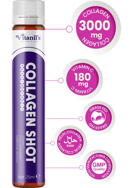 Vitanil's Nutrition Helal Sığır Sıvı Kolajen 30 Saşe Karışık Aromalı, Collagen Exotic Mix 3000 Mg