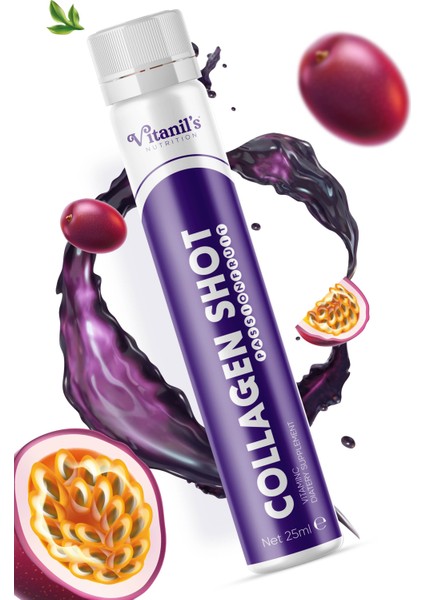 Vitanil's Nutrition Helal Sığır Sıvı Kolajen 30 Saşe Çarkıfelek Aromalı, Passionfruit Collagen Exotic Mix 3000 Mg