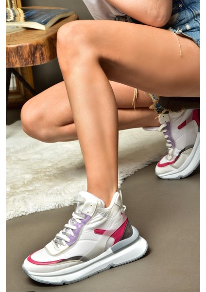 R973116004 Beyaz/gri Kalın Tabanlı Spor Ayakkabı Sneakers