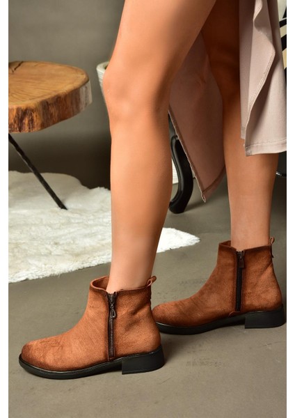 R374050402 Taba Süet Alçak Tabanlı Kadın Bot