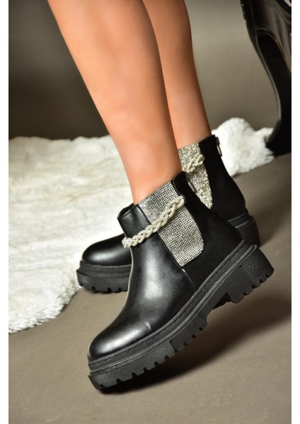R726418209 Siyah Taşlı Kalın Tabanlı Kadın Bot fırsatları