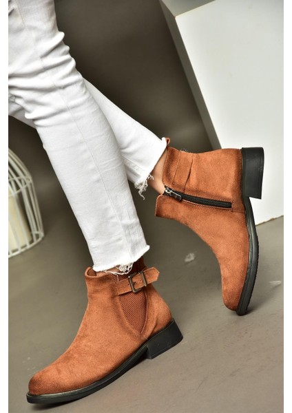 R374050202 Taba Süet Alçak Tabanlı Kadın Bot modelleri