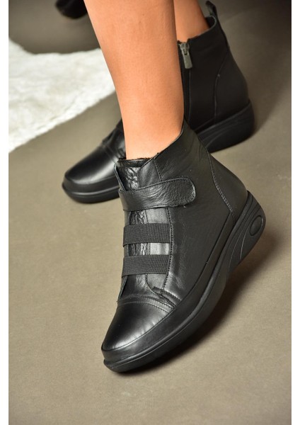 R555001103 Siyah Deri Comfort Ortopedik Taban Kadın Bot