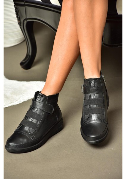 R555001103 Siyah Deri Comfort Ortopedik Taban Kadın Bot modelleri