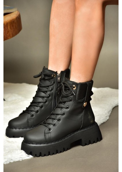 R973970109 Siyah Kalın Tabanlı Günlük Kadın Bot fiyatları
