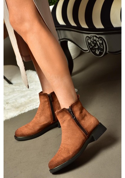 R374050402 Taba Süet Alçak Tabanlı Kadın Bot modelleri