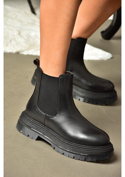 R555235103 Siyah Hakiki Deri Kadın Bot