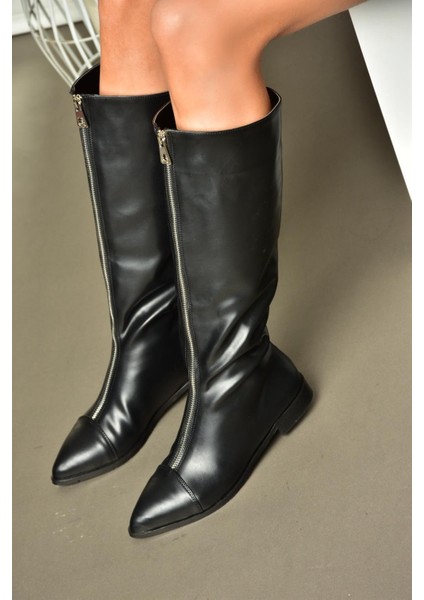 R272961609 Siyah Fermuarlı Kadın Çizme modelleri