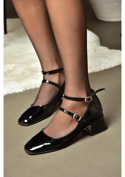 R654037208 Siyah Rugan Kalın Topuklu Kadın Ayakkabı fiyatları