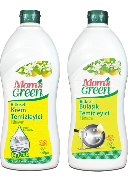 Mom's Green 2'li Set Bitkisel Elde Bulaşık Temizleyici Limon - Mutfak Krem Temizleyici Limon 2x 750 ml