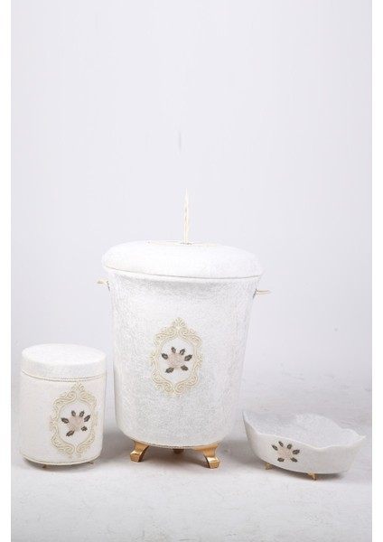 Shems Krem 3'lü Çeyizlik Dantelli Banyo Kirli Çamaşır Sepeti Seti | Sepet ,havluluk, Deterjanlık modelleri