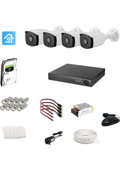 4 Kameralı Full Hd Su Geçirmez Uzaktan Izlenen-Kayıt Cihazlı Kuruluma Hazır Güvenlik Kamerası Seti Kurulum Kılavuzu Hediyeli