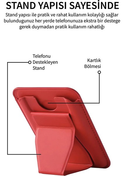 iPhone Magsafe Destekli Cardsafe Stand Özellikli Deri Kartlık Cüzdan