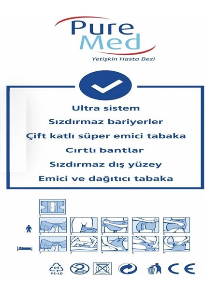 Belbantlı Yetişkin Hasta Bezi Medium 85 x 125 cm 90 Adet