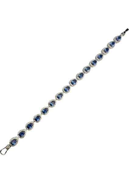 925 Ayar Gümüş Damla Açık Lacivert Anturajlı Zirkon Taşlı Bileklik modelleri