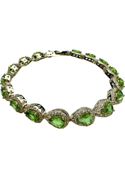 925 Ayar Gümüş Damla Zultanit Taşlı Anturajlı Zirkon Taşlı Bileklik