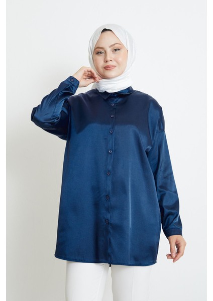 Saten Tunik-Lacivert