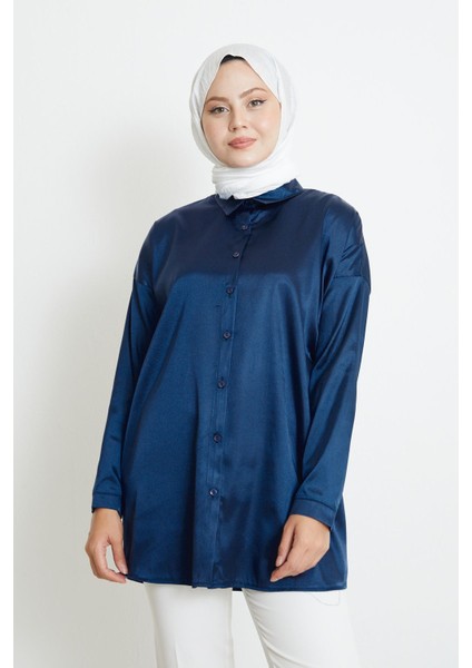 Saten Tunik-Lacivert