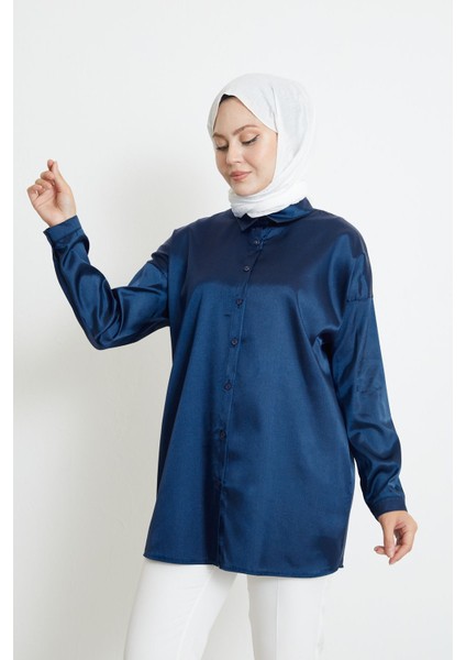 Saten Tunik-Lacivert