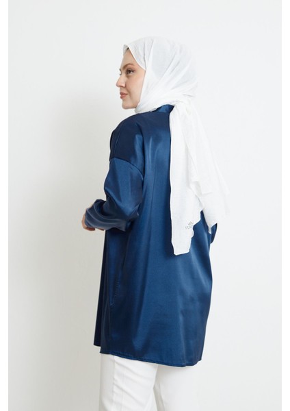 Saten Tunik-Lacivert