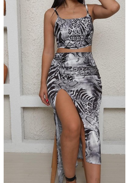 Özel Dijital Saten Yırtmaçlı Etek Büstiyer Takım DVS21 fiyatları