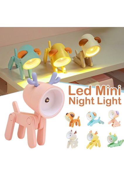 Mini LED Gece Lambası Sevimli Köpek Geyik Şekli Masa Lambası Ev Yatak Odası Çalışma Ofis Okuma Göz Koruması Aydınlatma Lambaları (Yurt Dışından)