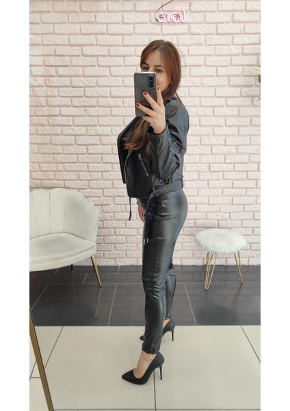 Derin Boutique Kadın  Deri Yüksek Bel Toparlayıcı Sıkılaştırıcı Legging Tayt Pantolon