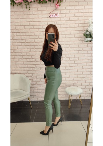 Derin Boutique Kadın  Deri Yüksek Bel Toparlayıcı Sıkılaştırıcı Legging Tayt Pantolon