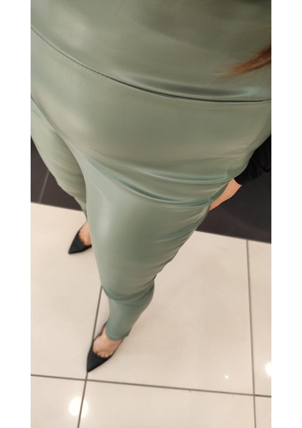 Derin Boutique Kadın  Deri Yüksek Bel Toparlayıcı Sıkılaştırıcı Legging Tayt Pantolon