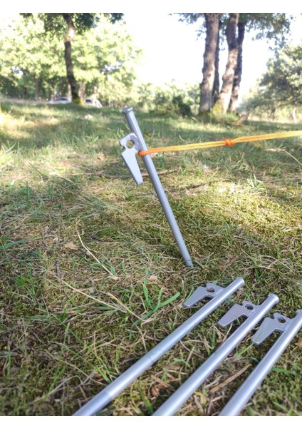 Çadır Kazığı 30 cm 12 Adet Gri, Kamp Bahçe Zemin Kazığı, Demir Kancalı Kazık, Çadır Kazık Seti