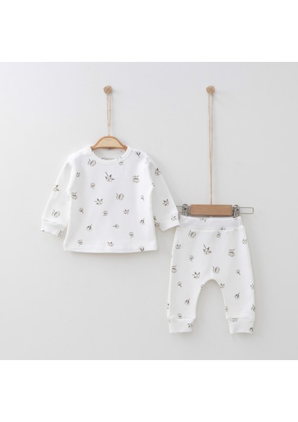 Pamuk Desenli 2'takım Organik Pamuk Kız / Erkek Bebek Takım 3-6/6-9/9-12/12-18 Ay