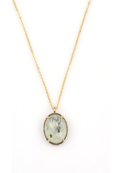 Prehnite Doğal Taş Gold Renkli Kolye