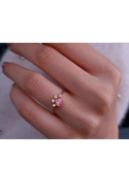 Pırlanta ve Pembe Turmalin Taşlı Kedi Patisi Yüzük 0402R0032 indirimleri