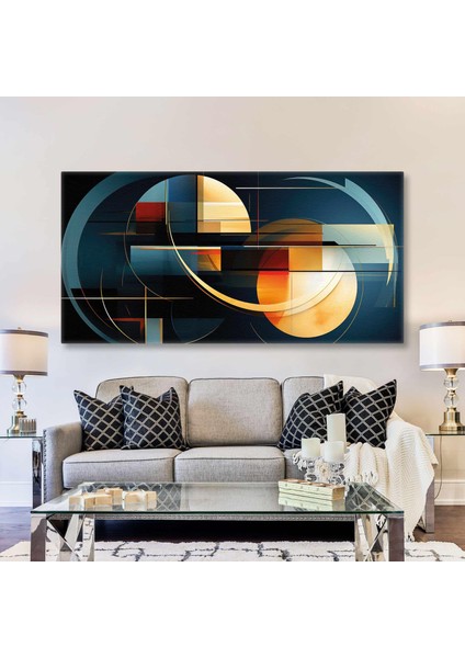 Sarı Daireler Dekoratif Abstract Enine Yatay Kanvas Tablo