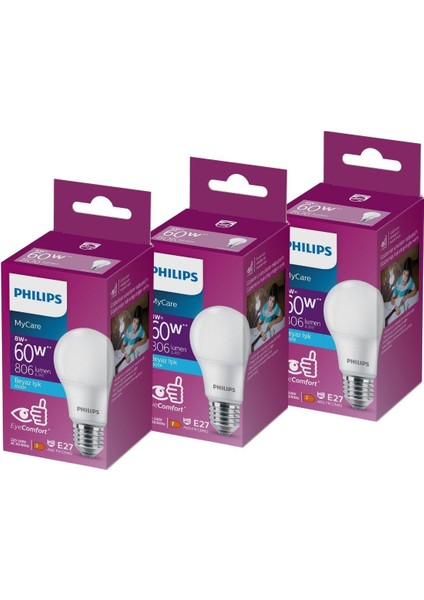 LED 8-60W Ampul 6500K Beyaz Işık 3'lü fiyatları