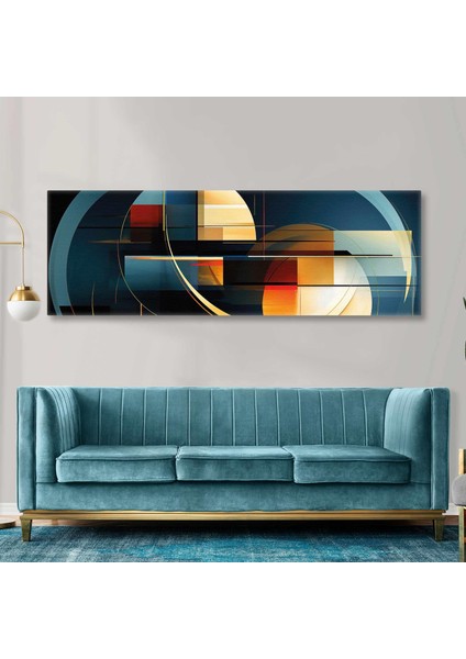 Sarı Daireler Dekoratif Abstract Yatay Panoramik Kanvas Tablo