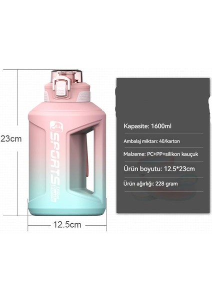 1600 ml Dış Mekan Büyük Kapasiteli Yüksek Değerli Spor Şişesi (Yurt Dışından)