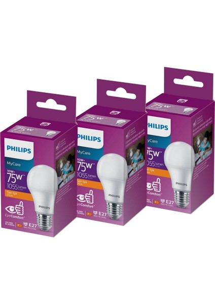 LED 10-75W Ampul 2700K Sarı Işık 3'lü
