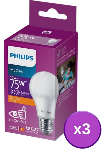 LED 10-75W Ampul 2700K Sarı Işık 3'lü