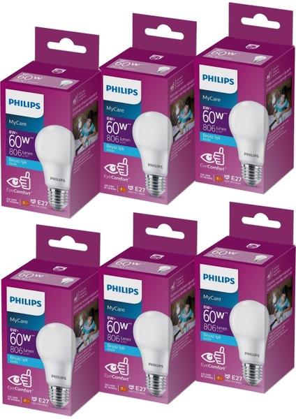 LED 8-60W Ampul 6500K Beyaz Işık 6'lı