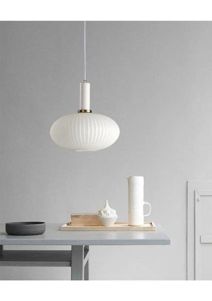 Rustik Dekoratif Metal Modern Beyaz Opal Camlı Tekli Avize